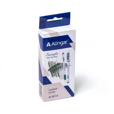 Ручка гелевая Alingar, "Sample", 0,55 мм, зеленая, пулевид. наконечник, резин. грип, круглый, белый, пластик. корпус, 12 шт/уп, карт. уп., европодвес
