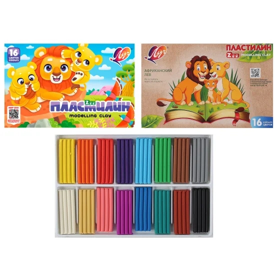 Пластилин, 16 цветов, 240 гр, без стека, картонная коробка, Zoo