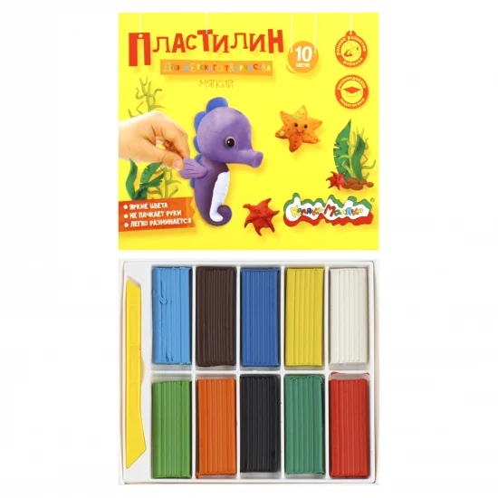 Пластилин, 10 цветов, 150 гр, мягкий, стек, картонная коробка, Каляка-Маляка